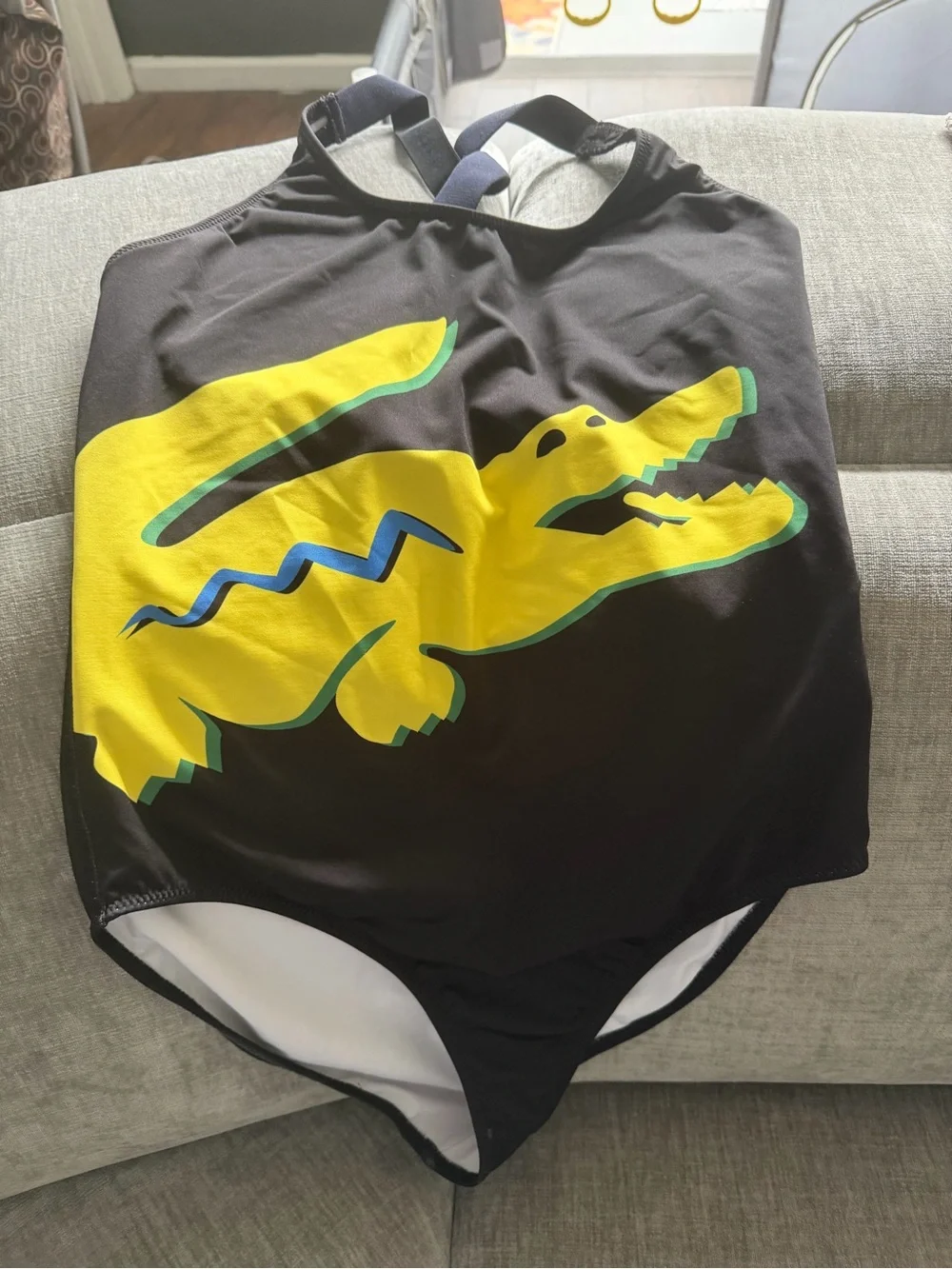 Lacoste Black Kids One-Piece Swimsuit with Yellow Crocodile